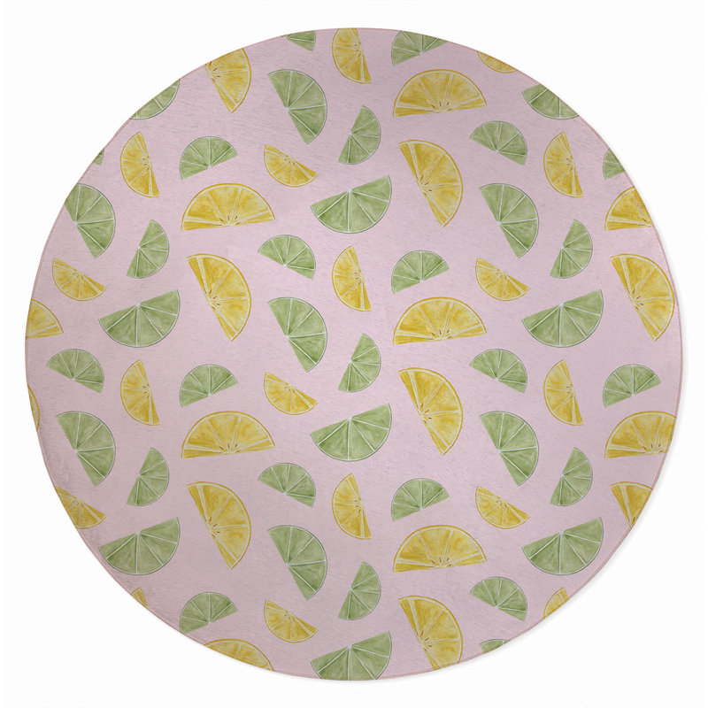 Summer Limes & Lemons Outdoor Rug, Round 5'
