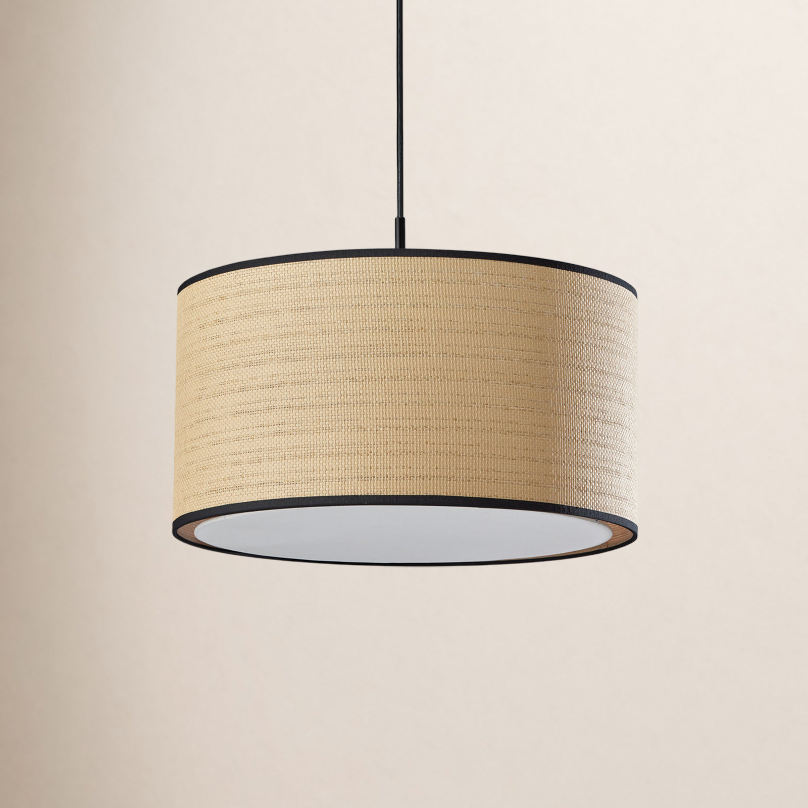 Kinnear Single Light Pendant, Black, Natural/Black Trim/White