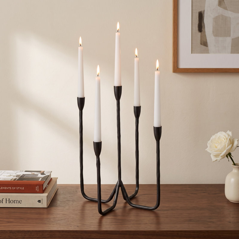Albright 16" Forged 5-Taper Candle Holder, Black