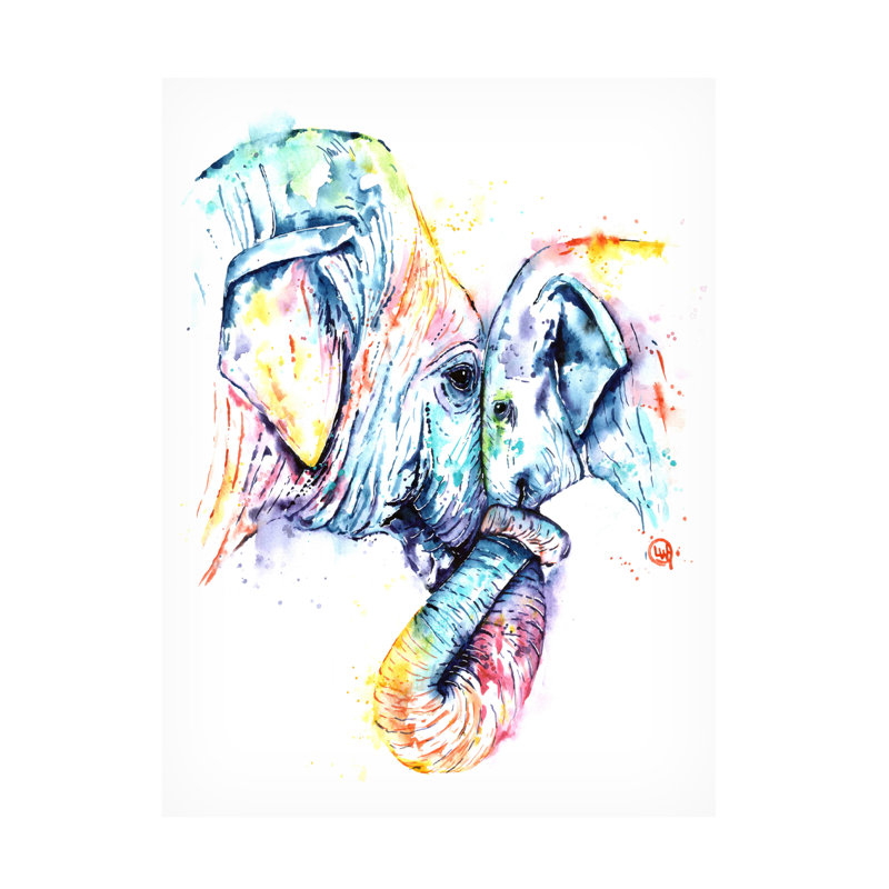 «Lisa Whitehouse Elephant Mom and Baby», art sur toile, H 19 po x l 14 po