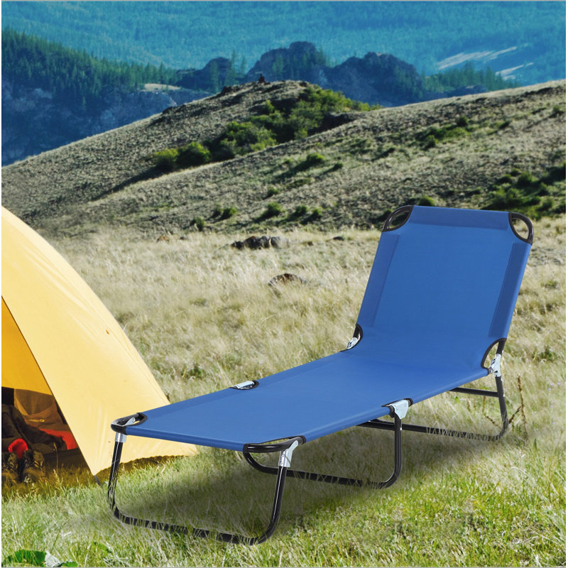 Folding Chaise Lounge Pool Chair, Patio Sun Tanning Chair, Outdoor Lounge Chair With 5-Positions Reclining Back, Oxford Fabric Seat For Beach, Yard, Patio