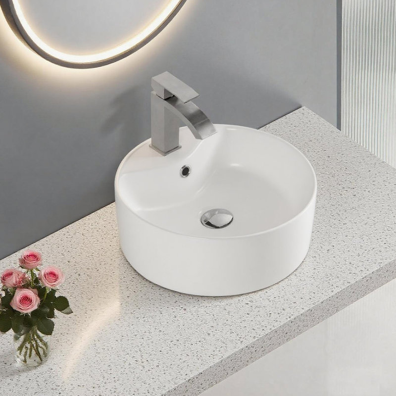 16" Round White Ceramic Bathroom Sink Countertop Bathroom Vanity Sink
