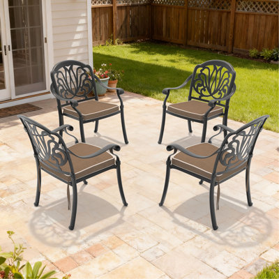 Cast Aluminum Patio Dining Chair 4PCS With Black Frame And Cushions