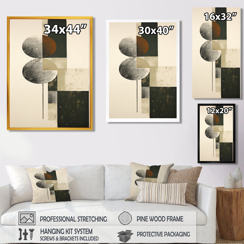 Retro Green Moon Phases - Abstract Wall Art Living Room, Toile tendue, H 32 po x l 16 po