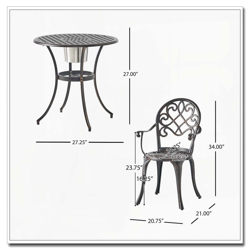 3pc Cast Bistro Set W Ice Bucket