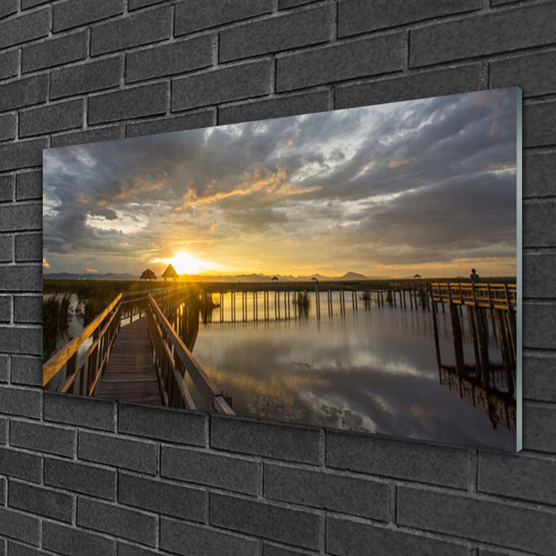 Glass Print Wall Art 100X50cm Image Printed On Glass Decorative Wall Picture Behind Toughened / Tempered Safety Real Glass For Kitchen & Living Room Theme: Bridge Sea Architecture