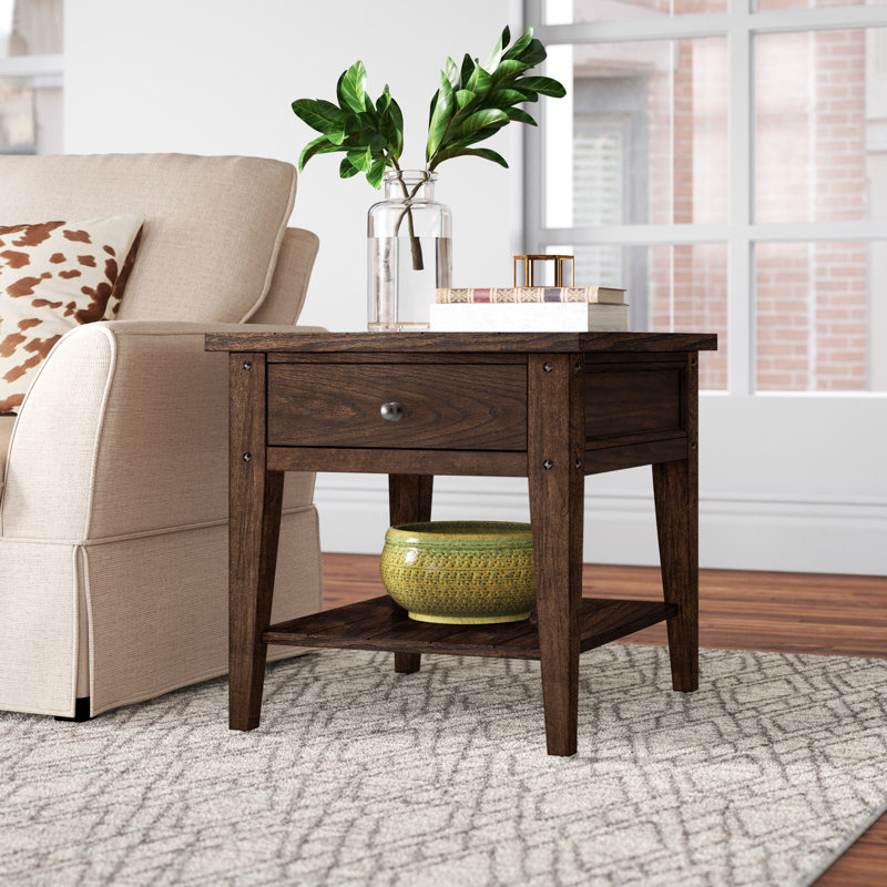 Laron 1-Drawer End Table with Tapered Legs, Brown