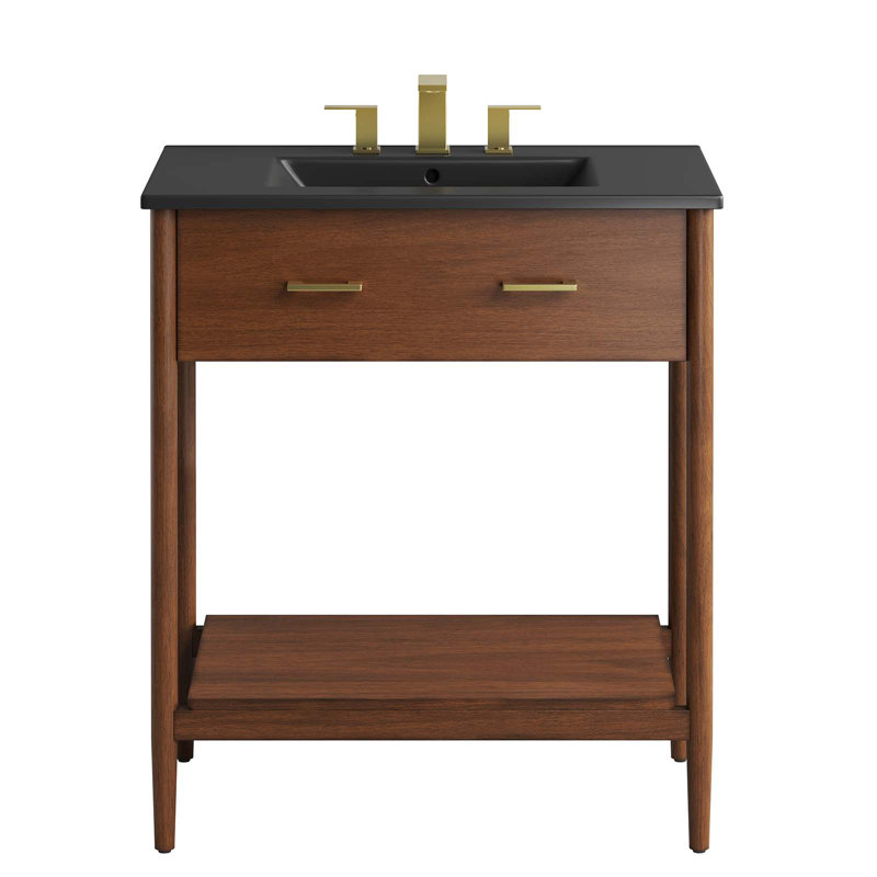 Zaire 30'' Walnut Black Single Bathroom Vanity with Ceramic Top