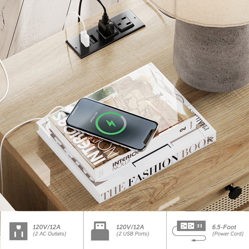 Arnalda End Table with Storage and Built-In Outlets