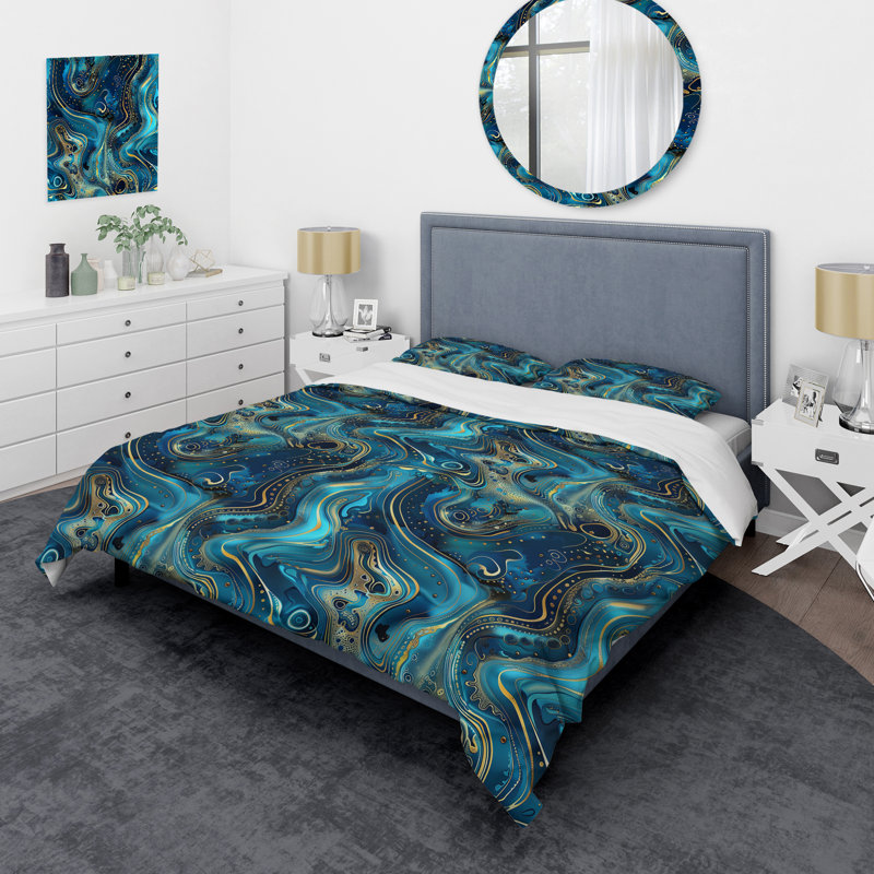 Ensemble de housse de couette Blue Gold, Housse de couette très grand et 2 très grandes t