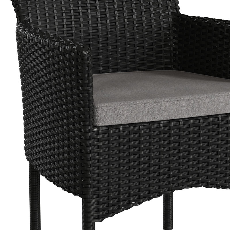 Chaises et coussins de patio intérieur / extérieur en acier avec cadre en osier, Gris, Noir