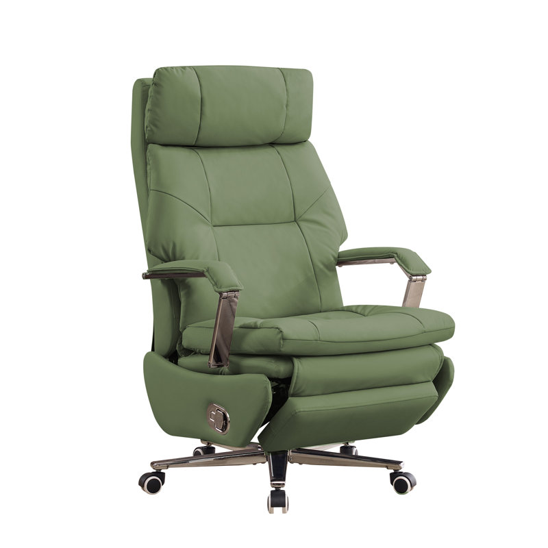 Chaise de bureau en similicuir avec repose-pieds rétractable, Faux Leather Green