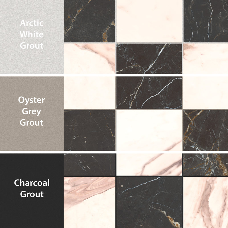 Reve Checker 23-1/2 in. x 23-1/2 in. Porcelain Floor and Wall Tile, Black/White