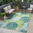 Sunshine Modern Plant Design Performance Outdoor Rug Green/Blue/Ivory-83453878