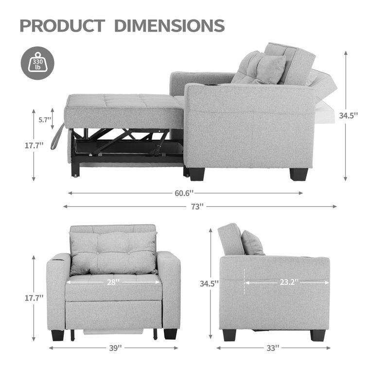 Latitude Run 39 Wide Convertible Chair Bed Adjustable Backrest 3