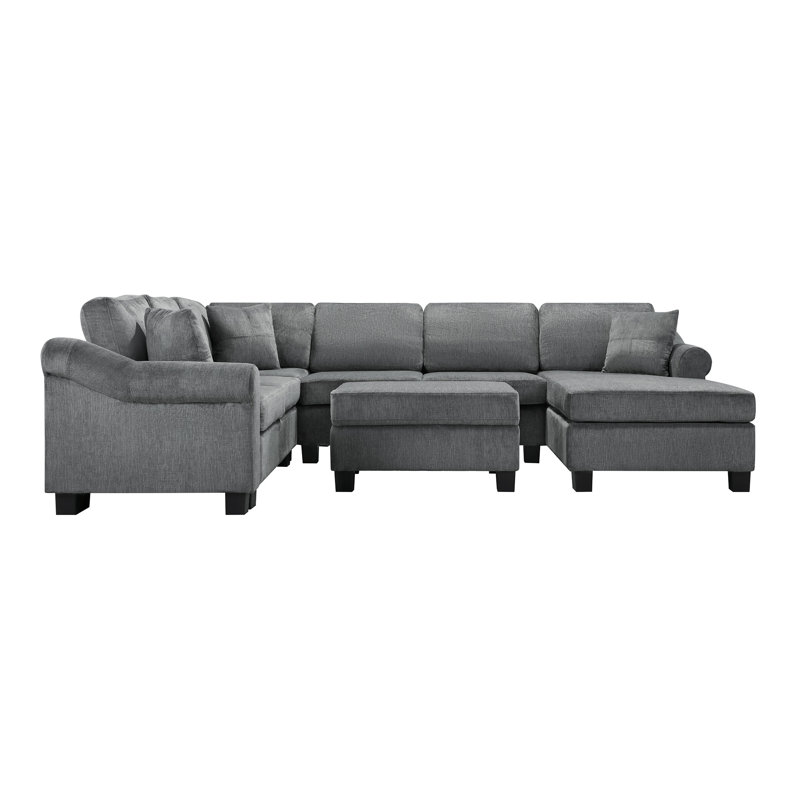 Canapé modulaire Canapé modulaire rembourré en chenille de 111,8 po avec repose-pieds de rangement mobile pour le salon