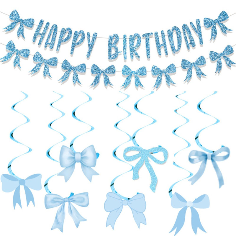 Bannière bleue et paillettes suspendues «Happy Birthday»