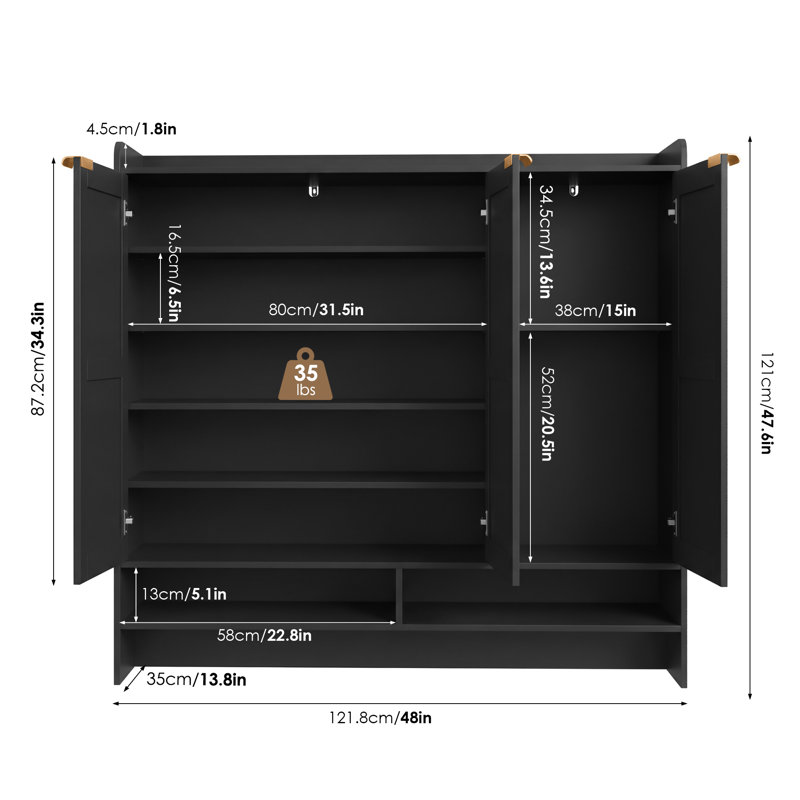48" 7-Tier Shoe Cabinet, Black