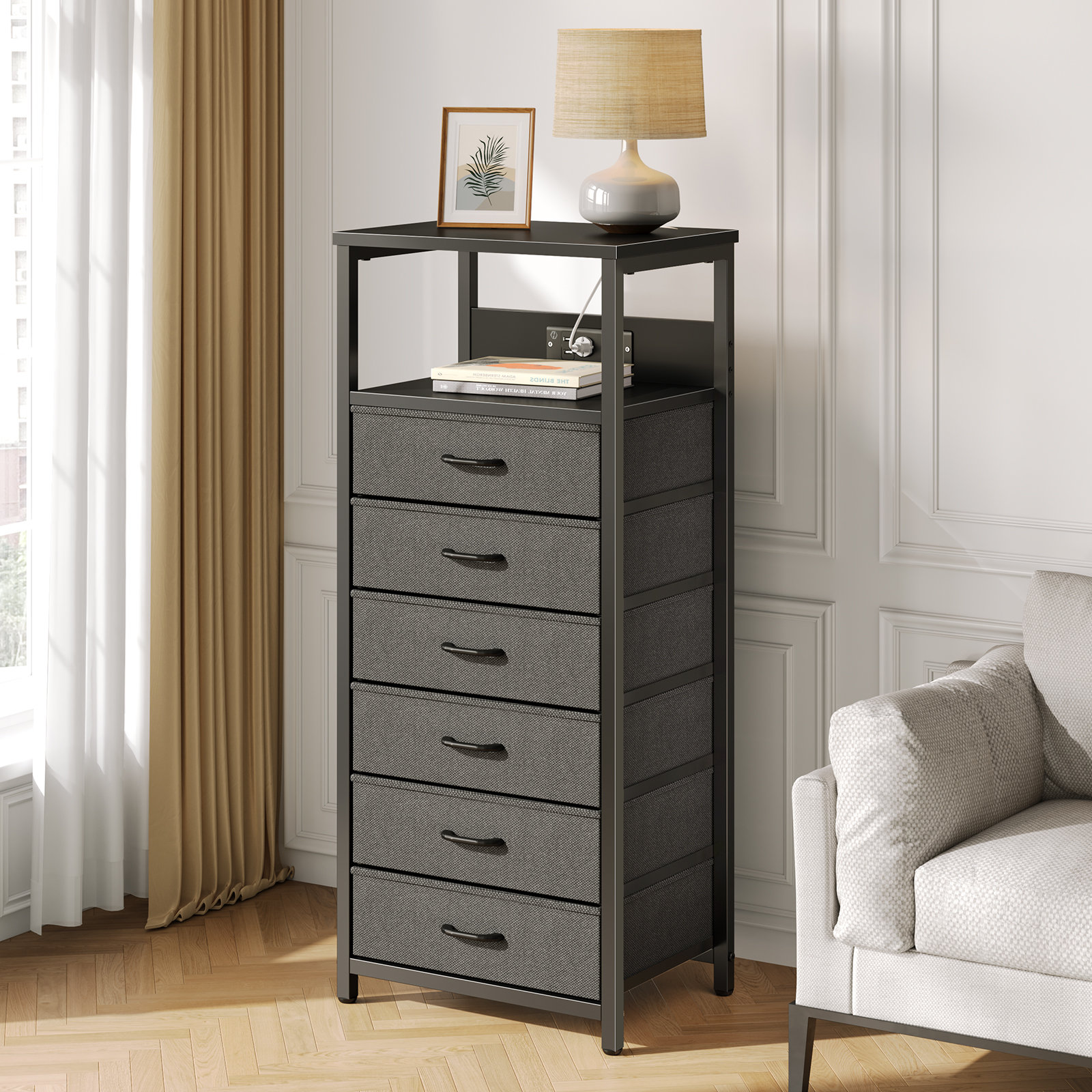 Wrought Studio™ Nightstand with Charging Station, Bedside Table with