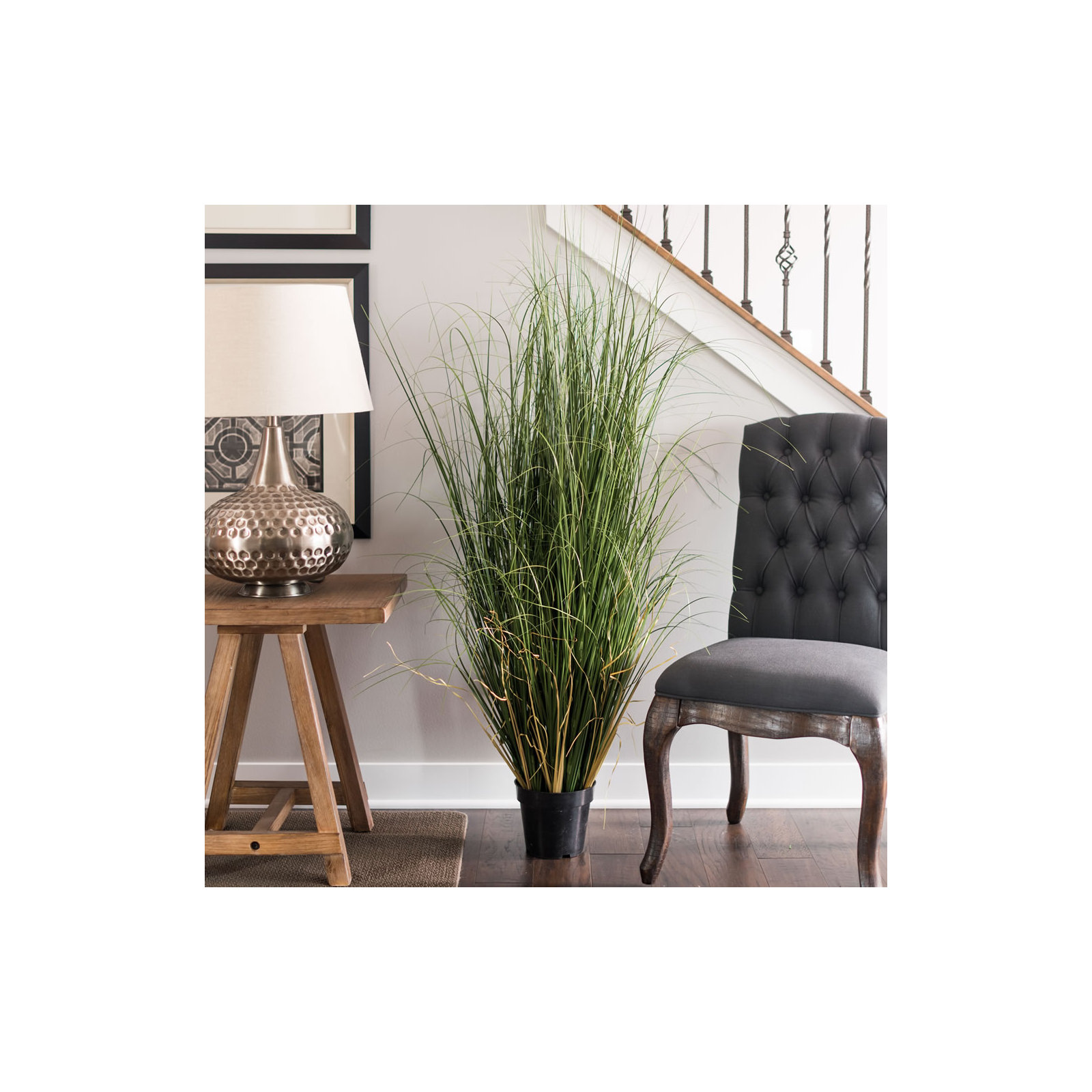 PVC Artificial Potted Green Curled Grass, 48" H x 24" W x 24" D