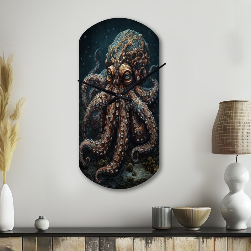 Horloge murale Estalee Brown Octopus Under The Sea - Brown, Grand