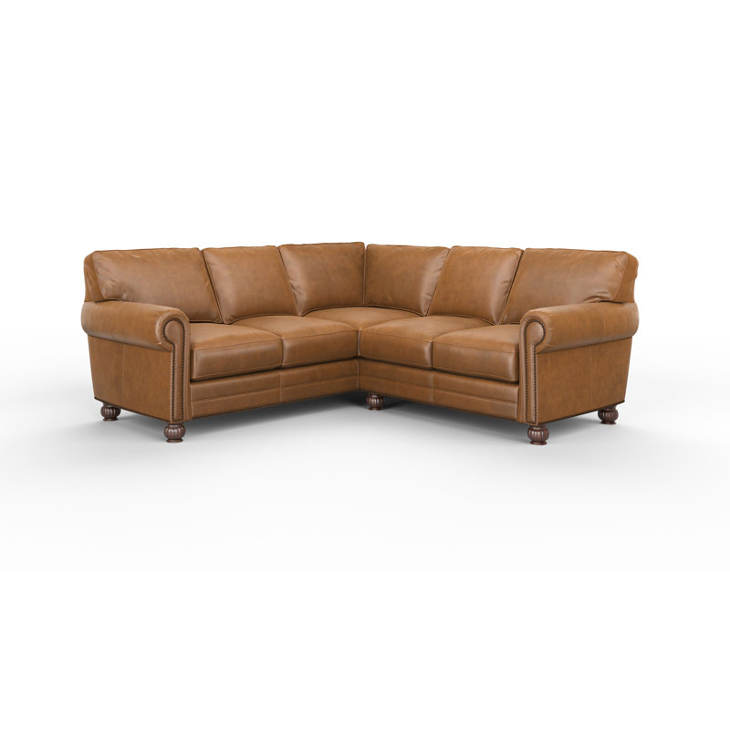 Upholstered L-Shaped Sectional Symmetrical, Steeplechase Saddle  Genuine Leather