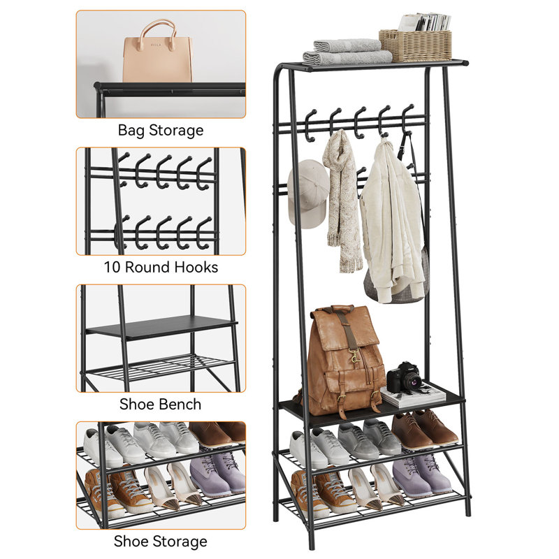 Ebern Designs 4-in-1 70'' Tall Coat Rack Hall Trees With 10 Hooks | Wayfair