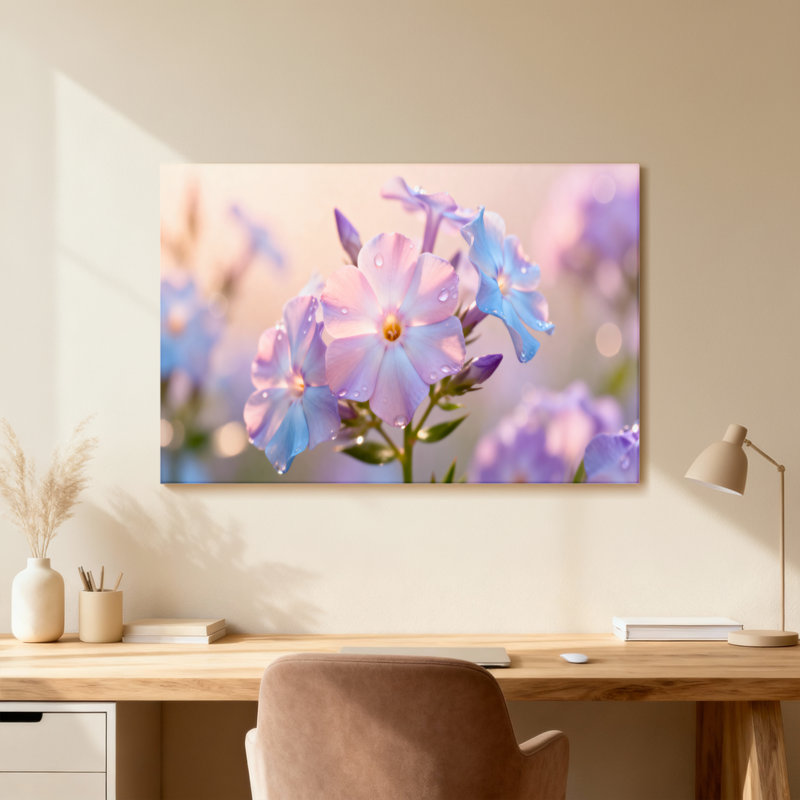 Plantes et fleurs mauves avec gouttes de rosée, H 12 po x l 18 po, Impression encadrée sans passe-partout, Noir