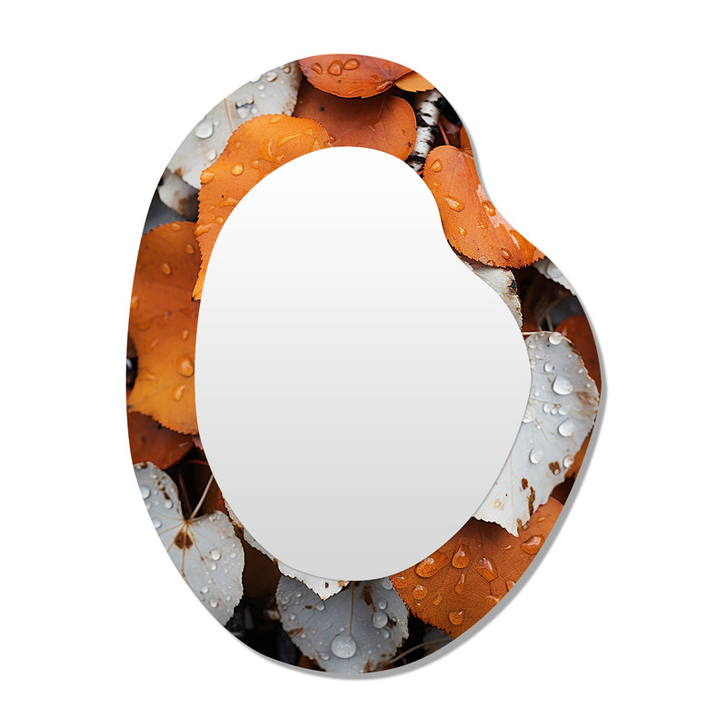 «White Orange Forest Leafs In Aspen Colorado - États-Unis, miroir mural décoratif asymétrique, miroir de forme irrégulière traditionnel, impression sur métal