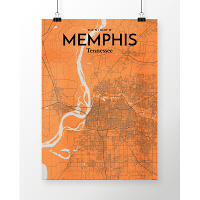 « memphis city map », reproduction d’impression sur affiche en orange