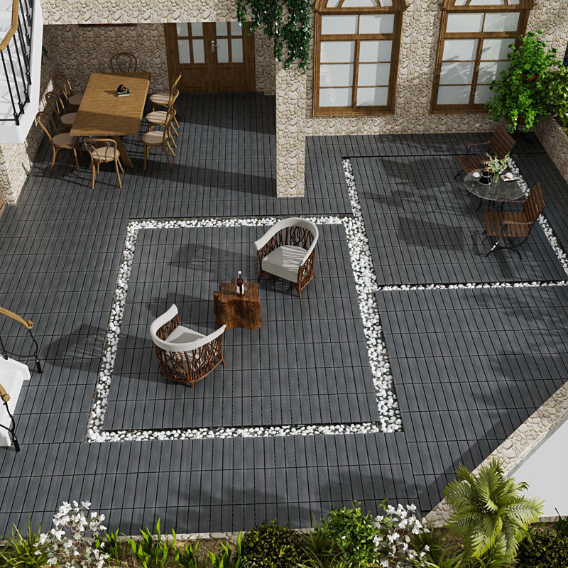 Paquet de 11 tuiles de terrasse en bois-plastique composite pour terrasse, Gris