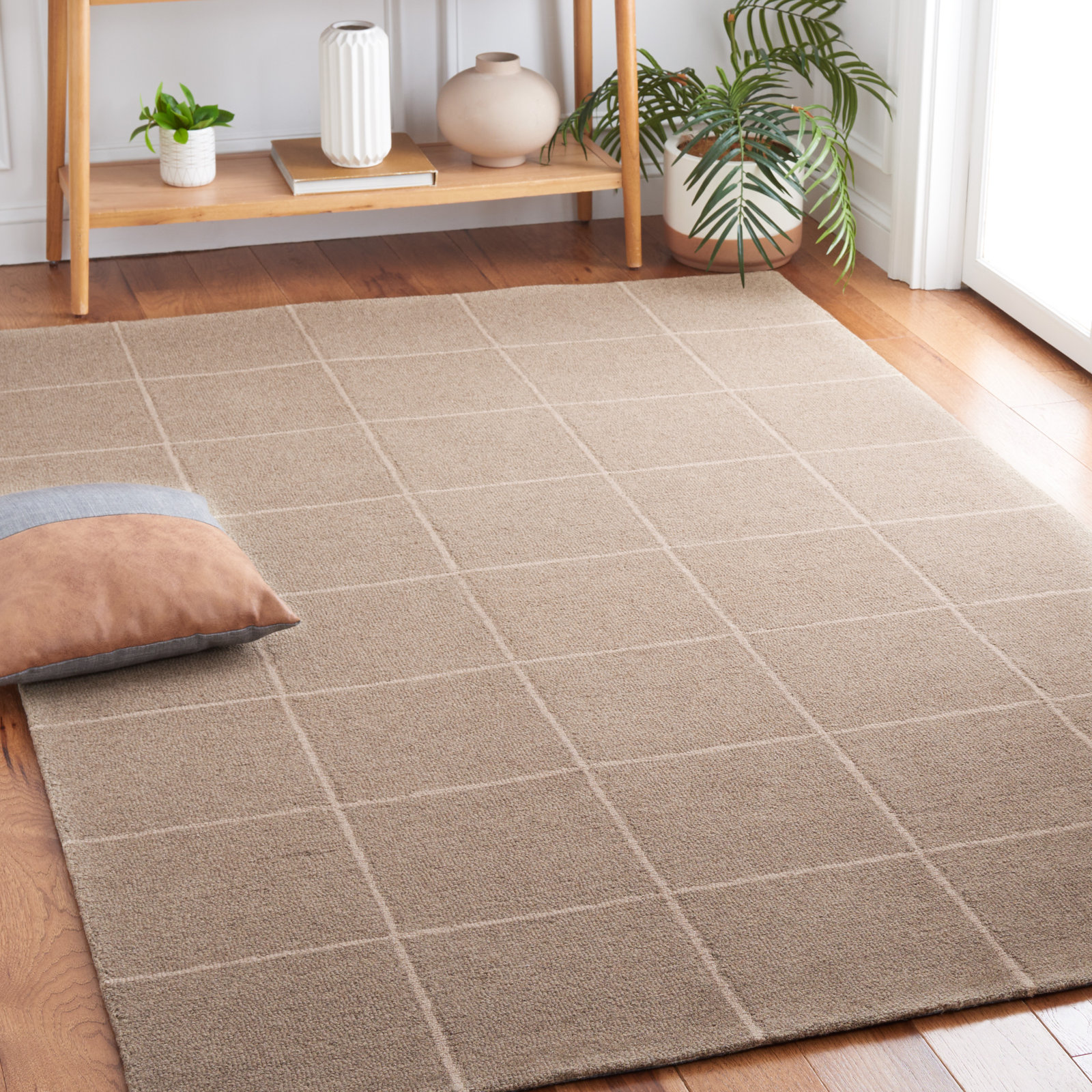 Beige Hand-Tufted Geometric Wool Rug, Rectangle 5' x 8'