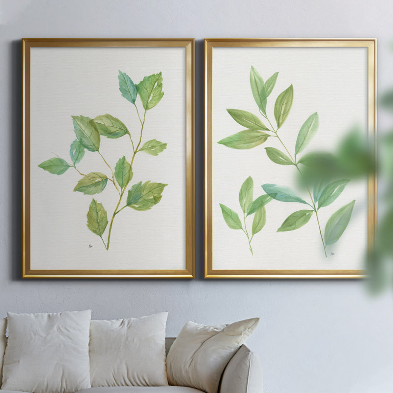 Printemps verts I - ensemble de 2 reproductions d'art, H 22,5 po x l 61 po x P 1,5 po, Toile encadrée dorée, Pas de tapis