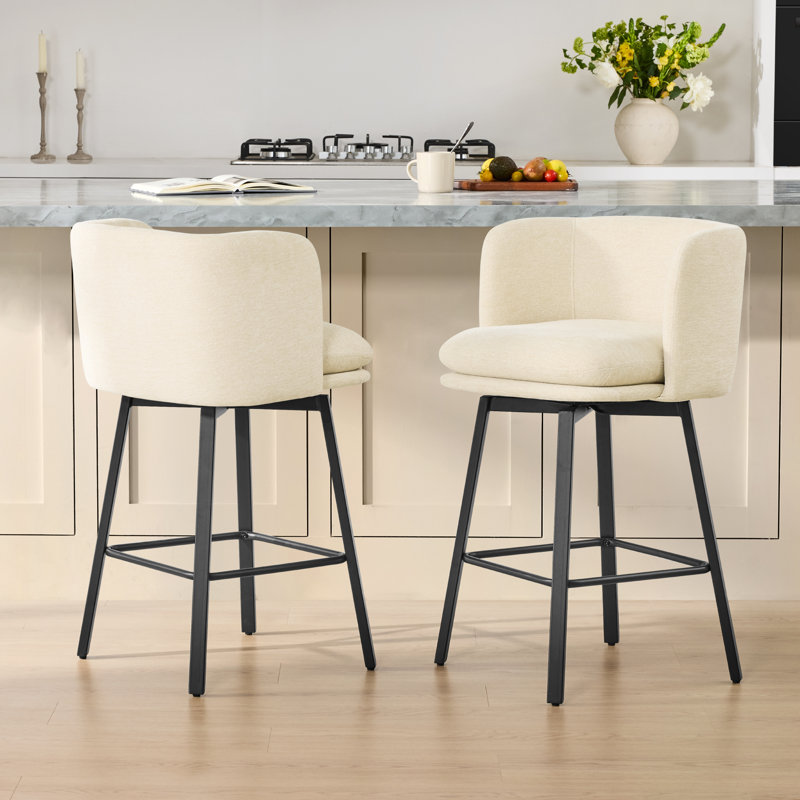 Modern Upholstered Swivel Counter Stool, Beige