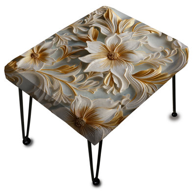 Gold And White Royal Flower Garden Serenity - Marble Rectangle Ottoman