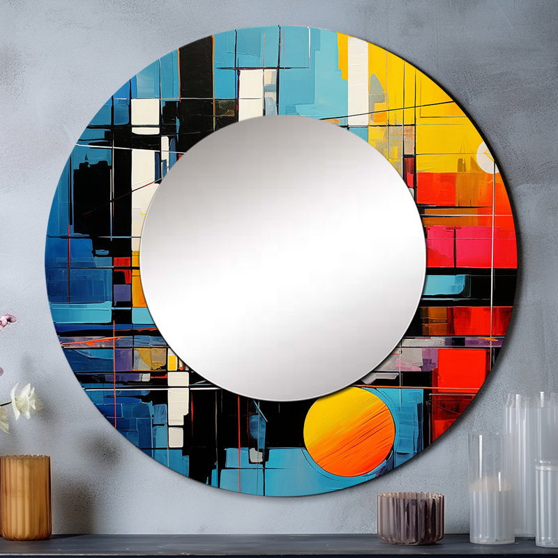 Bleu orange, Mid Century Abstract Reflections II - miroir moderne de style Mid-Century, 23 po x 23 po