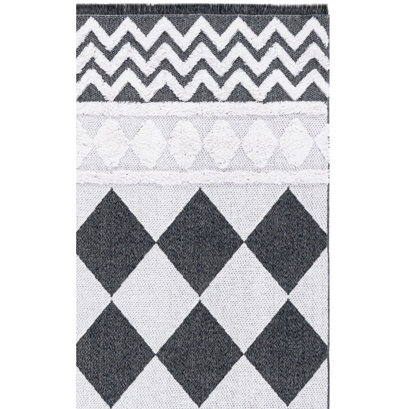 Tapis ivoire / noir Augustine 722, Tapis de couloir 2 pi x 9 pi