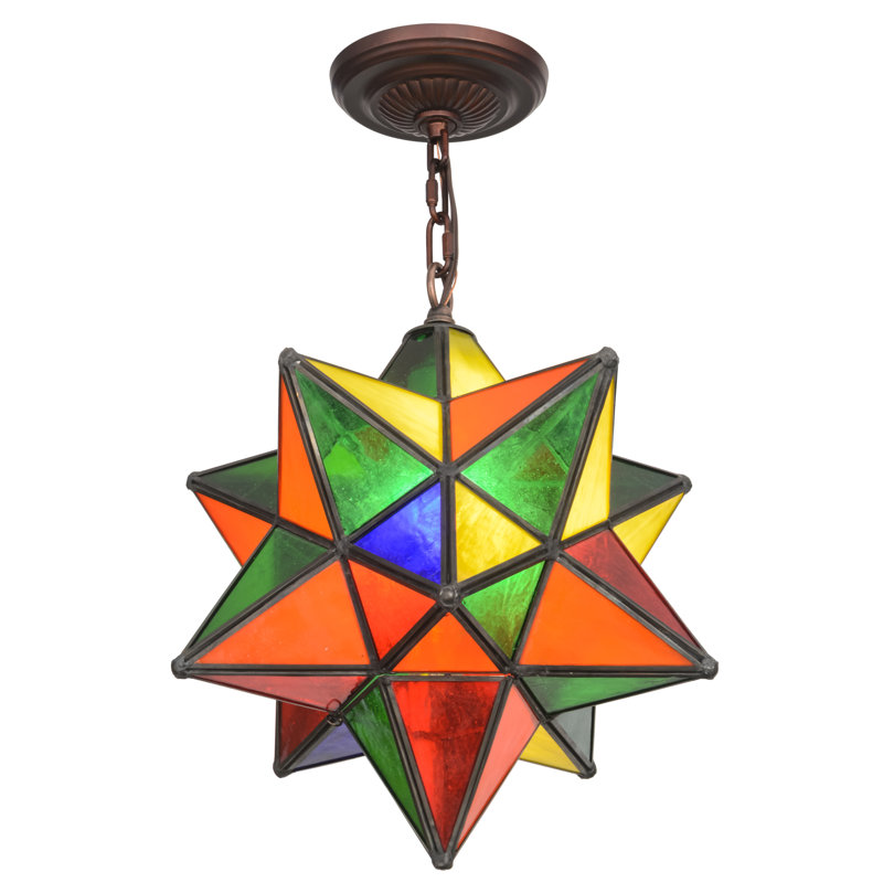 Meyda Tiffany & Stained Glass 1 - Light Pendant, Green/Orange/Yellow, 16" H x 12" W x 12" D