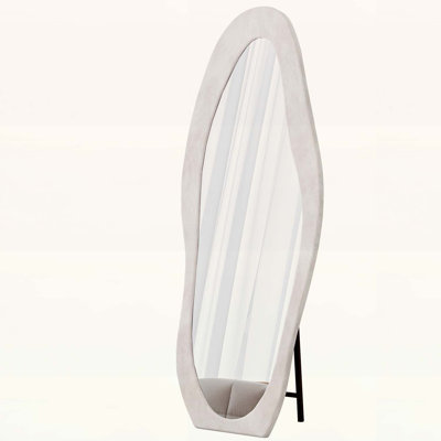 Irregular Wavy Mirror,Wooden Frame,Standing or Wall-Mounted for Elegant Home Decor