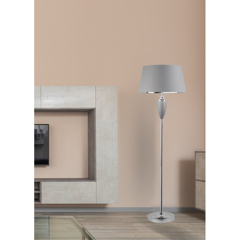 Edie 154cm Classic Floor Lamp, Grey, Grey Chrome