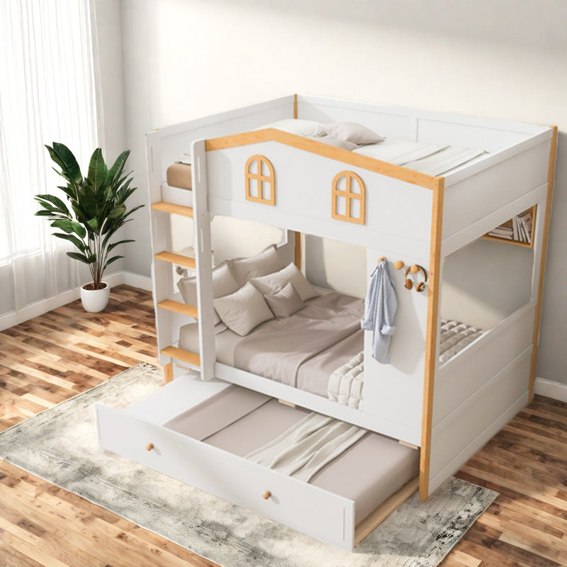 Lits de rangement, lit superposé double en bois surdimensionné avec lit gigogne pour chambre d'enfant