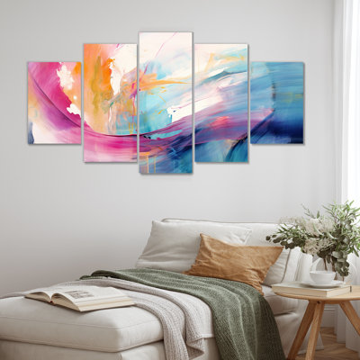 Vibrant Waves Miami Sunset III - Waves Wall Art Decor Set 5 Piece