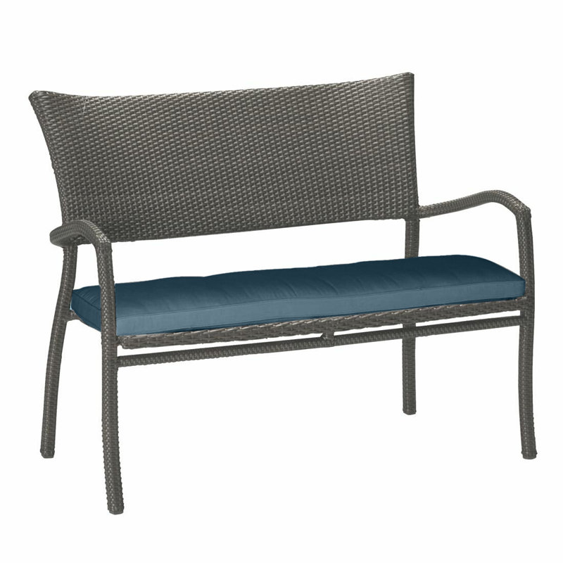 Skye Wicker Garden Bench, Black Walnut, Rollo Cream InsideOut® Linen, No Welt