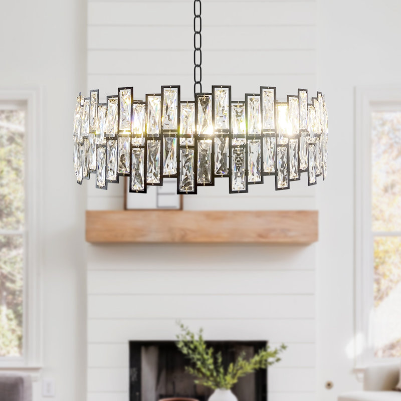 6 Lights Dimmable Round Black Crystal Chandelier