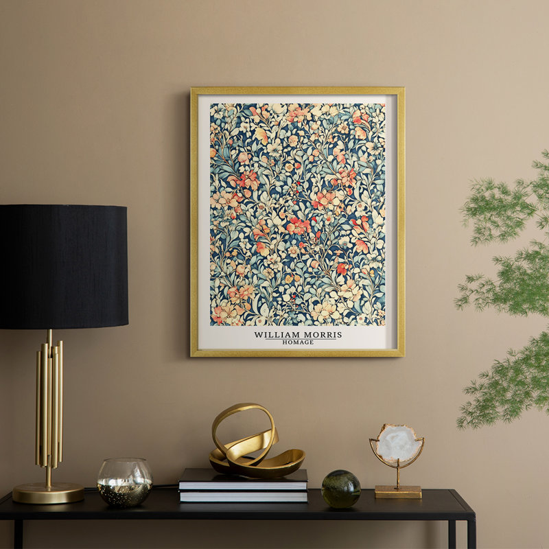 WM MORRIS Series DCCCXCVI Framed Print - Solid Wood, 30" H x 24" W, Gold