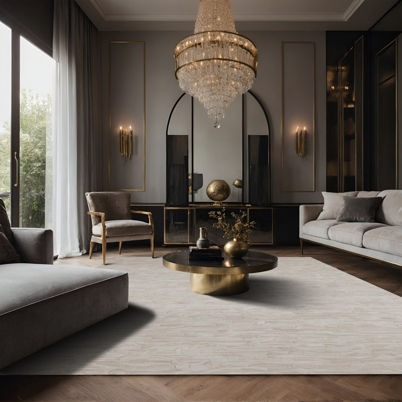 Tapis beige soyeux et moelleux, Rectangle 8 pi x 12 pi