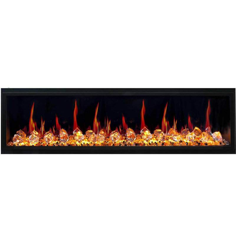 Litedeer Latitude 75" Smart Built-In Electric Fireplace (ZEF75VC) Ultra-Slim Linear Wall Fireplace with WiFi App, Multi-Color Flame, Driftwood Logs , Crushed Ice Rock Media & 1500W Heater