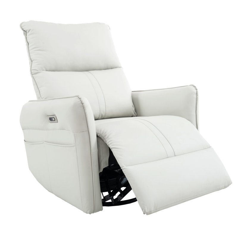 Ijahnae Faux Leather Swivel Power Recliner, Manual - Push Button, Light Gray