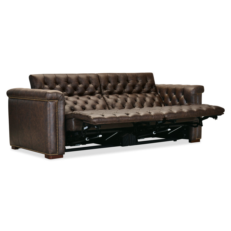 Causeuse Chesterfield SS 89,5 po en cuir véritable avec accoudoirs roulés