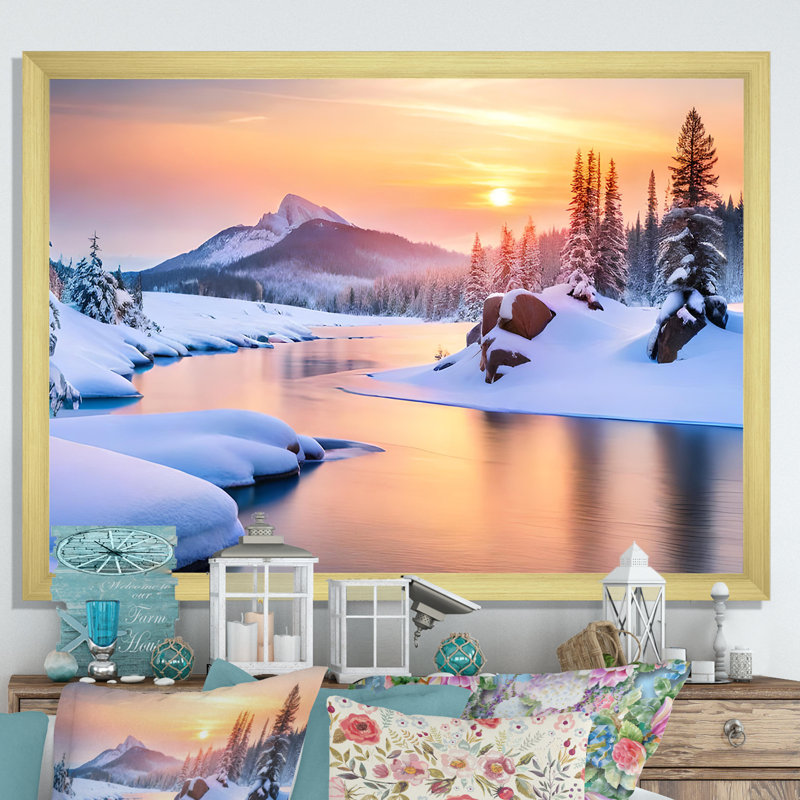 Hiver, beauté de l'Alaska IV, H 34 po x l 44 po x P 1,5 po, Encadrement doré